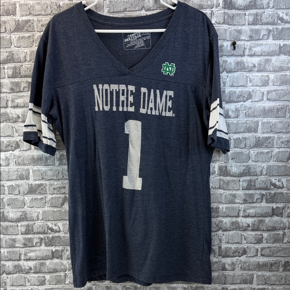 Campus Heritage Notre Dame Tee in‎ Navy and White with Green Logo